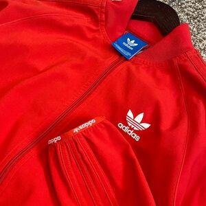 adidas Men’s Red Slim Fit Full Zip Track Jacket. Red Three Stripes. BQ0768 Sz S